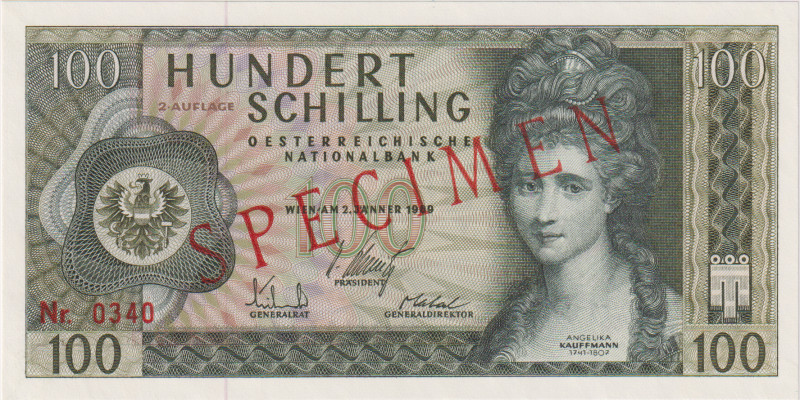 Austria, 100 Schilling 1969, II. issue, SPECIMEN - overprint SPECIMEN, Pick 146...