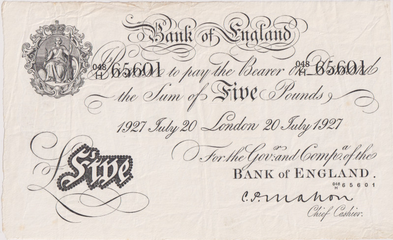 Great Britain, 5 Pounds 1927, sign. Cyril P. Mahon, Pick 320 a

VF-