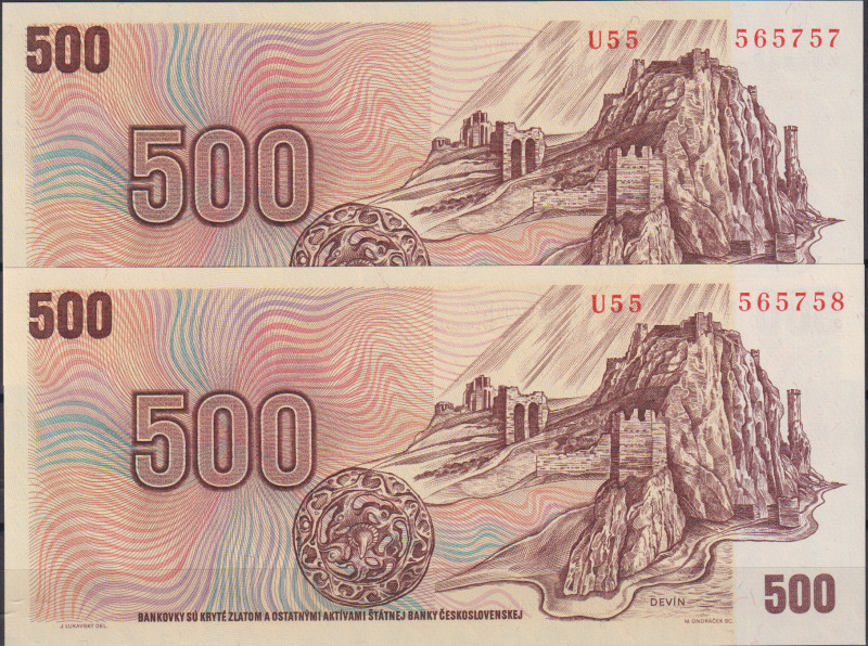 500 Koruna 1973, series U 55, sequence of two consecutive numbers 565757 and 565...