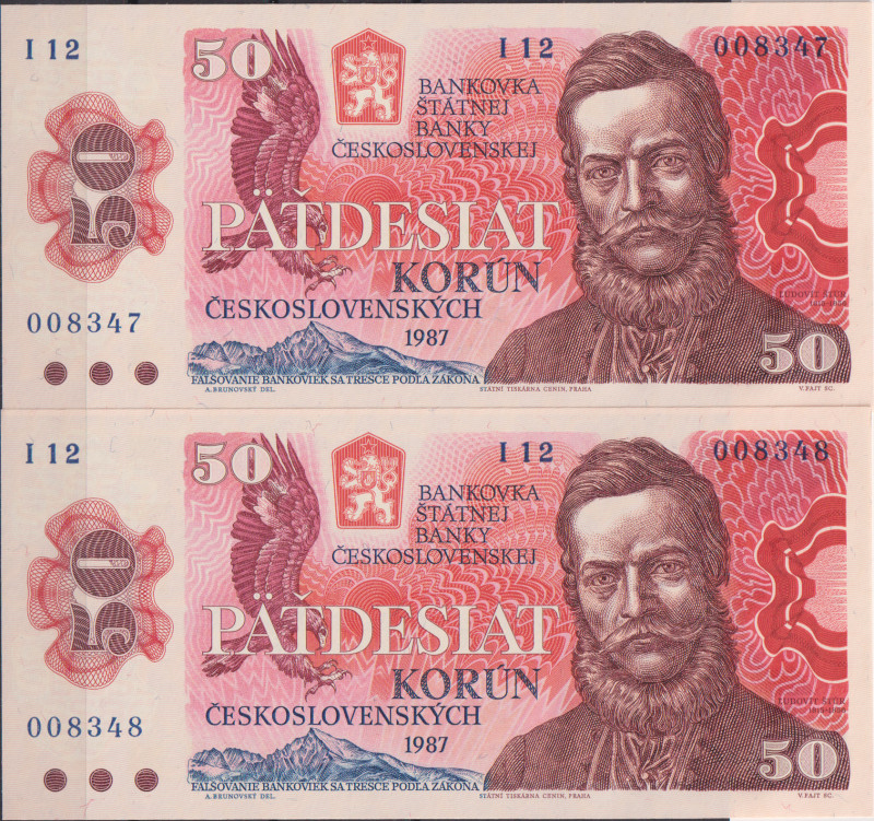 50 Koruna 1987, series I 12, sequence of two consecutive numbers 008347 and 0083...