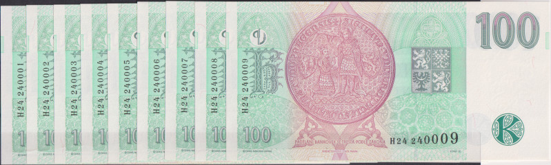 100 Koruna 1997, series H24 240001 - 240009, 9 pcs, BKK CZ18, Hej CZ22

UNC