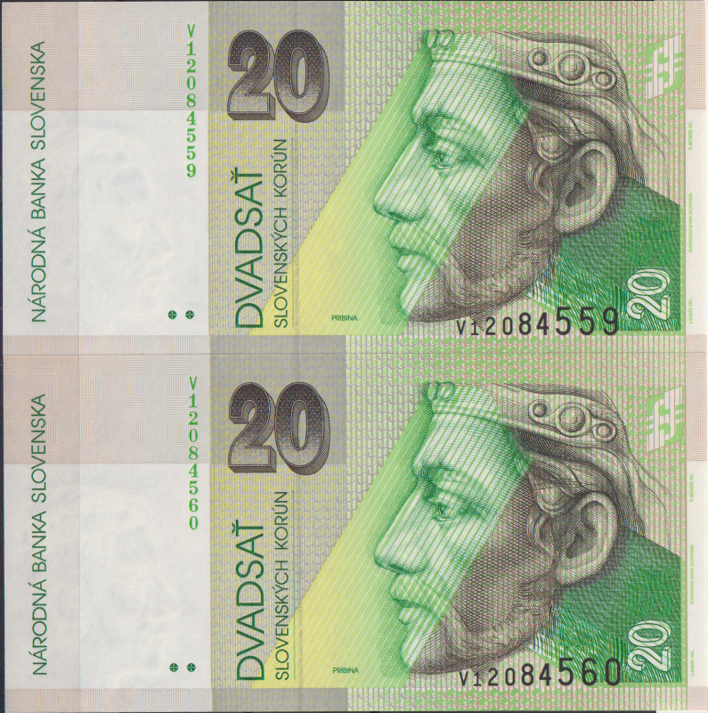 20 Koruna 2006, series V, sequence of two consecutive numbers 12084559 and 12084...