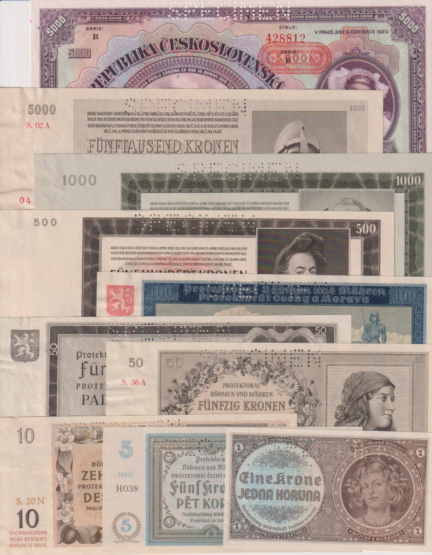 1 - 5000 Koruna, b.d.(1940) - 1944, all SPECIMEN, 10 pcs, traces of gum, BKK 30 ...