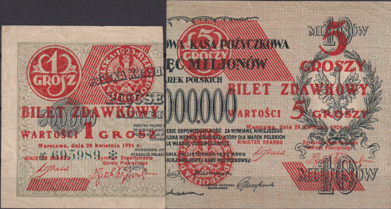 Poland, 1 a 5 Groszy 1924, provisional issue, Pick 42a, 43b

VG