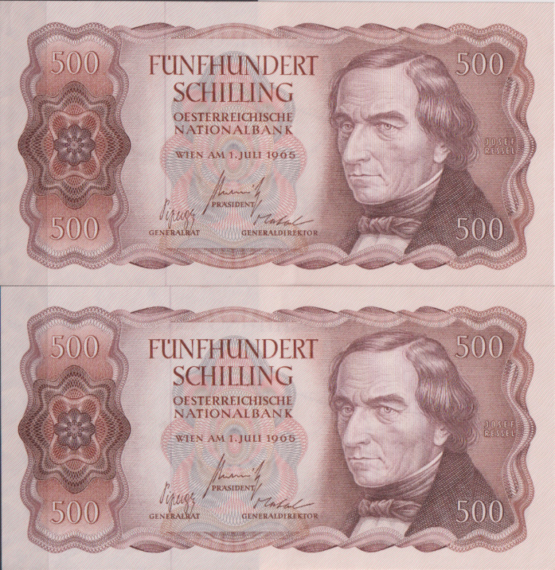 Austria, 500 Schilling 1965, Josef Ressel, sequence of two consecutive pieces, 2...