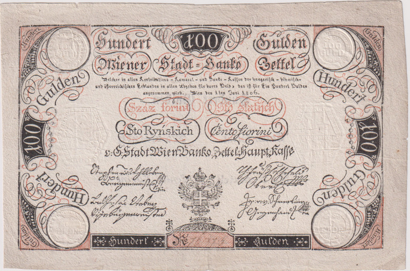 100 Gulden 1806, Wiener Stadt Banco 6th issue, nice condition, Pick A42

XF-