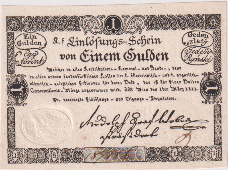 1 Gulden 1811, Einlösungsschein, Pick A44

UNC