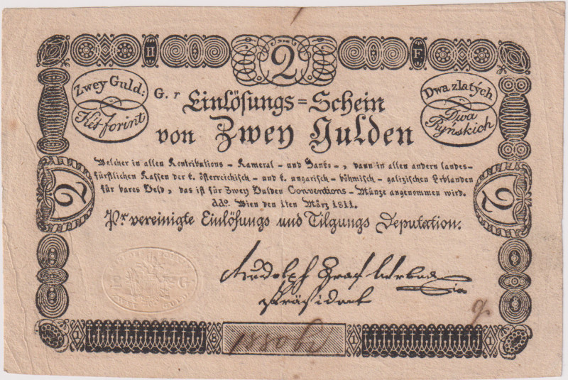 2 Gulden 1811, Einlösungsschein, according to occurrence the rarest denomination...