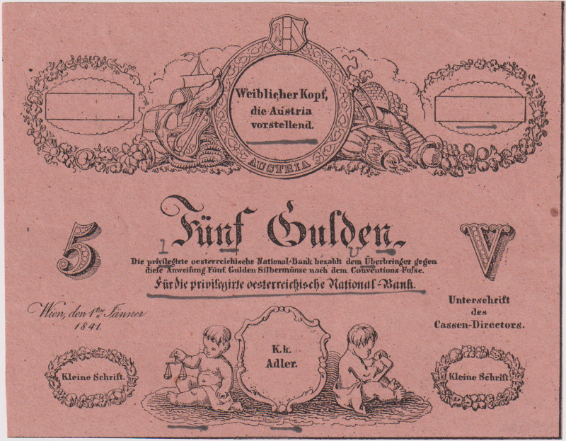 5 Gulden 1841, 4th issue Privileged National Bank, Formulare for counterfeit ide...