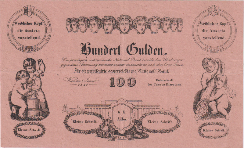 100 Gulden 1841, 4th issue Privileged National Bank, Formulare, Pick A73b

VF