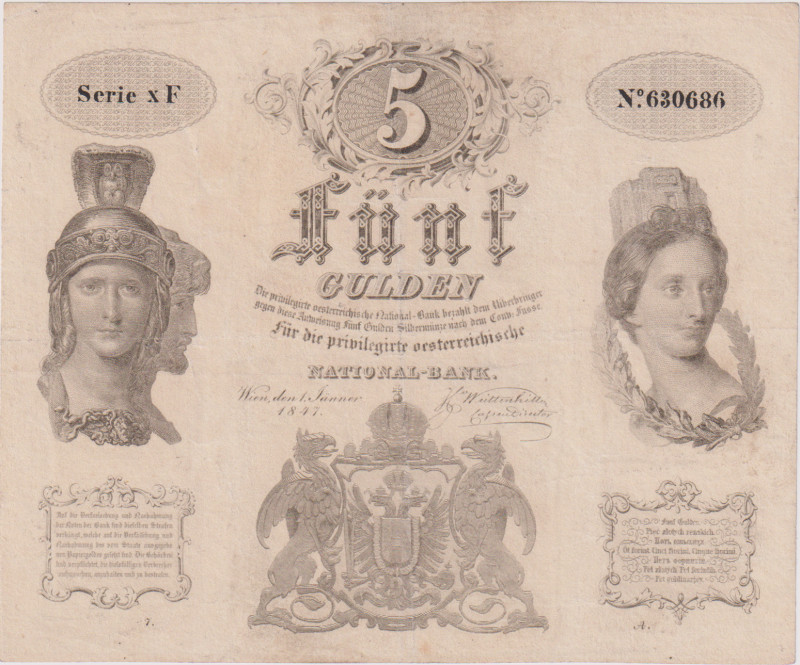 5 Gulden 1847, 5.issue Privileged National Bank, Pick A75

VF