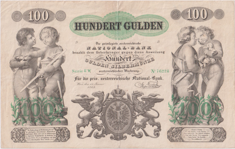 100 Gulden 1863, rare high denomination, beautiful condition, Pick A90

VF