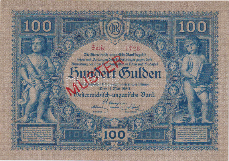 100 Gulden 1880, perforation and overprint MUSTER, exceptional condition, Pick 2...