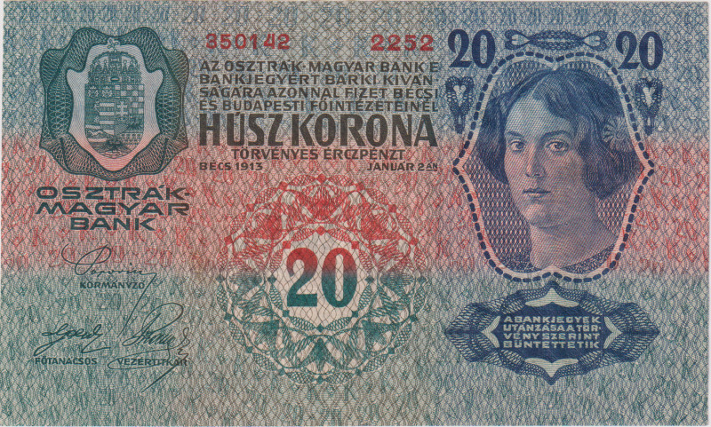 20 Koruna 1913, I.issue, BKK RU6, Pick 13, Hej RU10

UNC