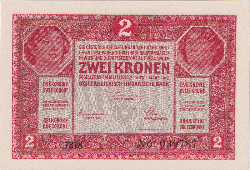 2 Koruna 1917, series 7378, MRR issue, BKK RU3, Pick 11, Hej RU16MRRa

UNC