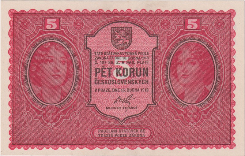 5 Koruna 1919, series 0065, BKK 8a, Hej 8

UNC