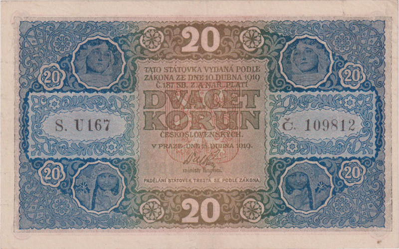 20 Koruna 1919, series S.U 167, BKK 10b, Hej 10b 

XF