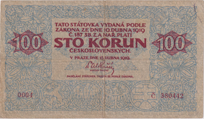 100 Koruna 1919, series 0004, BKK 12, Hej 12

VG