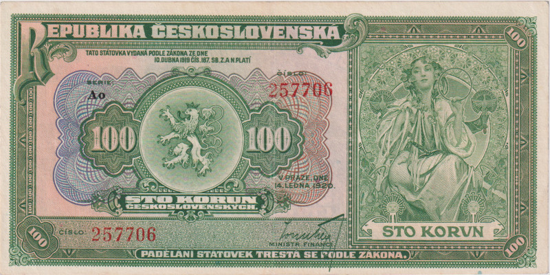 100 Koruna 1920, series Ao, BKK 16b, Hej 16b

VF-