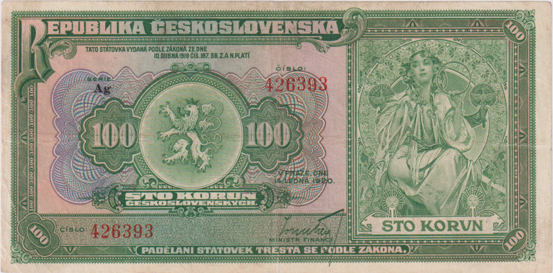 100 Koruna 1920, series Ag, BKK 16b, Hej 16b

VG