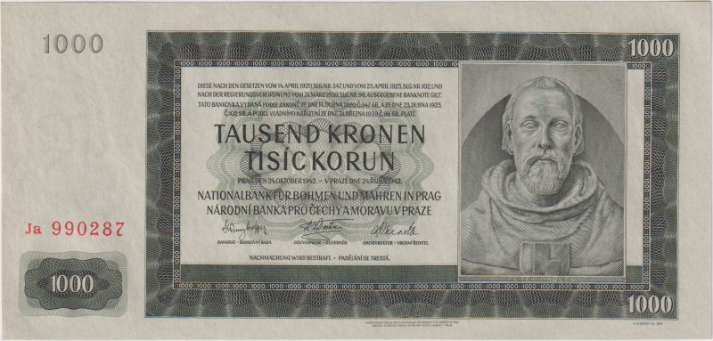 1000 Koruna 1942, II.issue, series Ja, BKK 39a, Hej 39a

UNC