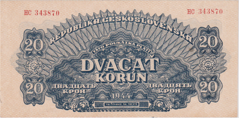 20 Koruna 1944, series HC, BKK 58b, Hej 58b

UNC