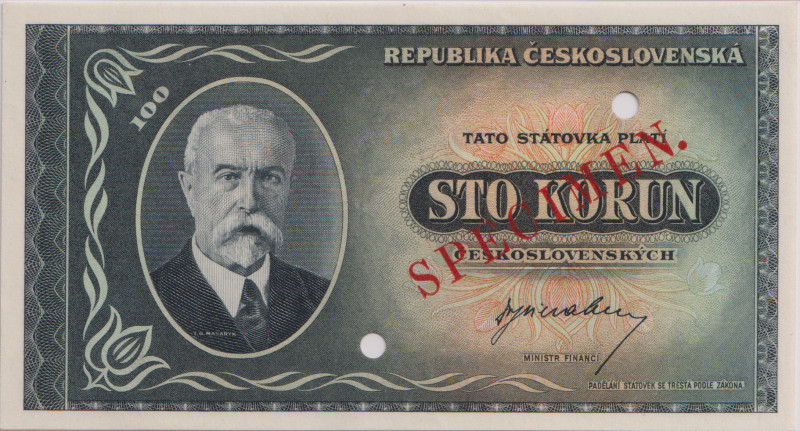 100 Koruna b.d.(1945), SPECIMEN - overprint SPECIMEN on obverse and reverse, wit...