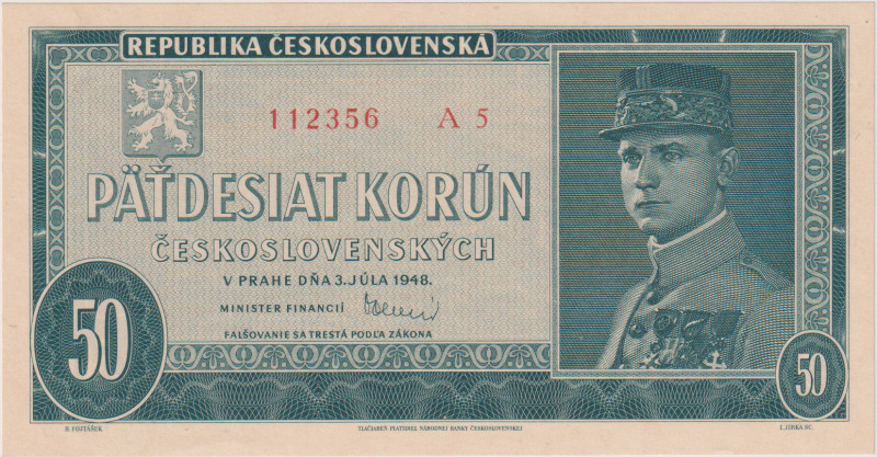 50 Koruna 1948, series A 5, BKK 81a, Hej 82a1

UNC