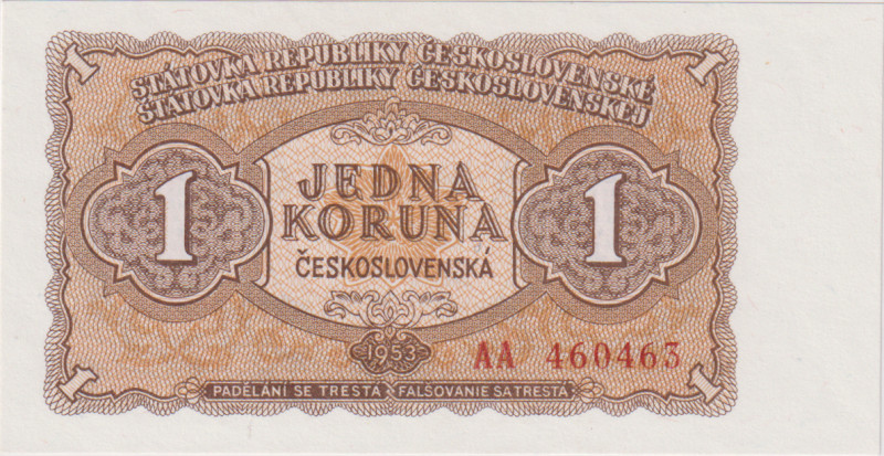 1 Koruna 1953, the first series AA(!), Goznak Moskva, BKK 86a1, Hej 89a1

UNC