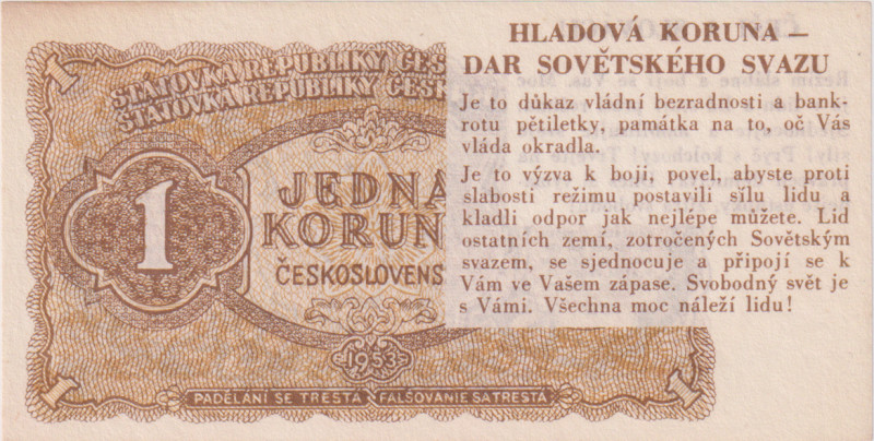 1 Koruna 1953, Hladová Koruna, political propaganda, k BKK 86, Hej 89

aUNC