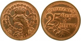 Proben, Verprägungen und Besonderheiten Kaiserreich Reichskleinmünzen
25 Pfennig 1908 D Kupfer, Kopf des Reichsadlers mit geöffnetem Schnabel nach li...