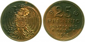 Proben, Verprägungen und Besonderheiten Kaiserreich Reichskleinmünzen
25 Pfennig 1908 D Kupfer, 4,24 g. Reichsadler, unter dem Stoß links u. rechts d...