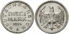 Proben, Verprägungen und Besonderheiten Weimarer Republik
Materialprobe des 3 Reichsmark in Kupfer-Nickel-Legierung 1924 A. Ca. 90 % Kupfer und 10 % ...