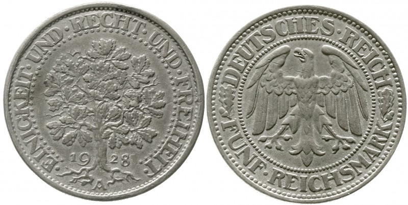 Proben, Verprägungen und Besonderheiten Weimarer Republik
5 Reichsmark Eichbaum...