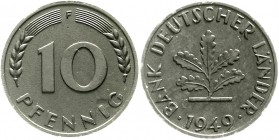 Proben, Verprägungen und Besonderheiten Bundesrepublik Deutschland
10 Pfennig Probeprägung in Zink 1949 F. 3,55 g.
gutes vorzüglich, von größter Sel...
