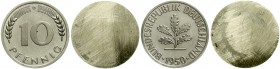 Proben, Verprägungen und Besonderheiten Bundesrepublik Deutschland
2 einseitige Silber-Probeabschläge in 910/1000 Silber (RFA) vom 10 Pfennig 1950 D....