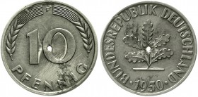 Proben, Verprägungen und Besonderheiten Bundesrepublik Deutschland
10 Pfennig Probeprägung in Aluminium 1950 F. 1,23 g.
gutes vorzüglich, leichte Ko...