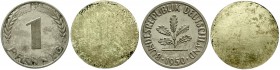 Proben, Verprägungen und Besonderheiten Bundesrepublik Deutschland
2 einseitige Silber-Probeabschläge in 900/1000 Silber (RFA) vom 1 Pfennig 1950 J. ...