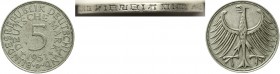 Proben, Verprägungen und Besonderheiten Bundesrepublik Deutschland
5 Mark Kursmünze Silber 1951 D. Prägung mit doppelter Randschrift, 1 X links und e...