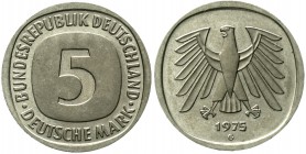 Proben, Verprägungen und Besonderheiten Bundesrepublik Deutschland
5 Mark Kursmünze 1975 G. Geprägt nach dem ursprünglichen Entwurf des Künstler Doeh...