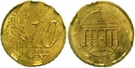 Proben, Verprägungen und Besonderheiten Bundesrepublik Deutschland
10 Cent 2002 D (verm. 1998 geprägt). Mit radial ausgerichteten Sternen auf der Rs....