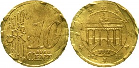 Proben, Verprägungen und Besonderheiten Bundesrepublik Deutschland
10 Cent 2002 J (verm. 1998 geprägt). Mit radial ausgerichteten Sternen auf der Rs....