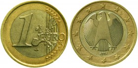 Proben, Verprägungen und Besonderheiten Bundesrepublik Deutschland
1 Euro 2002 F (verm. 1998 geprägt). Mit radial ausgerichteten Sternen auf der Rs....