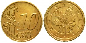 Proben, Verprägungen und Besonderheiten Bundesrepublik Deutschland
10 Cent Probeprägung oder Stempelverwechselung 2003 A mit der Rückseite des 2 Cent...