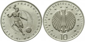 Proben, Verprägungen und Besonderheiten Bundesrepublik Deutschland
10 Euro Frauen Fußball WM 2011 (D) in Silber, jedoch mit dem Cu/Ni-Stempel geprägt...