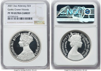British Dependency. Elizabeth II silver Proof "Gothic Crown - Portrait" 5 Pounds (2 oz) 2021 PR70 Ultra Cameo NGC, Commonwealth mint, KM-Unl. Mintage:...