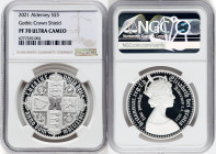 British Dependency. Elizabeth II silver Proof "Gothic Crown - Quartered Arms" 5 Pounds 2021 PR70 Ultra Cameo NGC, Commonwealth mint, KM-Unl. Mintage: ...