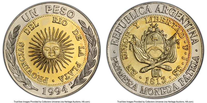 Republic bi-metallic Pattern Specimen Peso 1994 SP67 PCGS, Krupp-VDM mint, CJ-11...