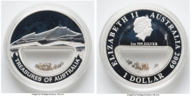 Elizabeth II silver Proof "Treasures of Australia - Diamonds" Dollar (1 oz) 2009 UNC, Perth mint. Contains approximately 1-carat of natural rough diam...