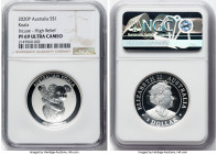Elizabeth II silver Proof Incuse High Relief "Koala" 1 Dollar (1 oz) 2020-P PR69 Ultra Cameo NGC, Perth mint. HID09801242017 © 2023 Heritage Auctions ...